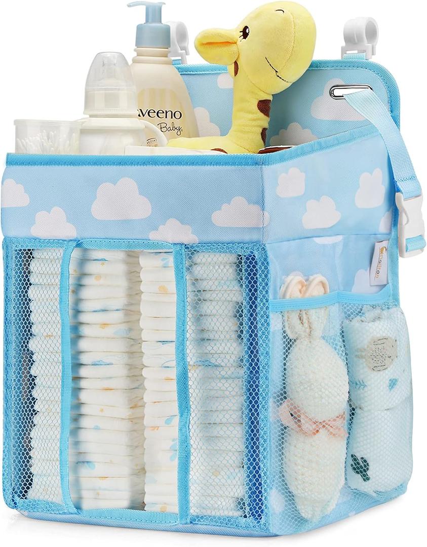Maliton Hanging Diaper Organizer - Diaper Stacker for Changing Table, Crib, Playard or Wall & Nursery Organization Baby Shower Gifts for Newborn (Blue Cloud)
