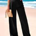 KIRUNDO Wide Leg Dress Pants for Women High Waisted Office Work Trousers Business Casual Slacks Button Flowy Palazzo Pant (Black, M)