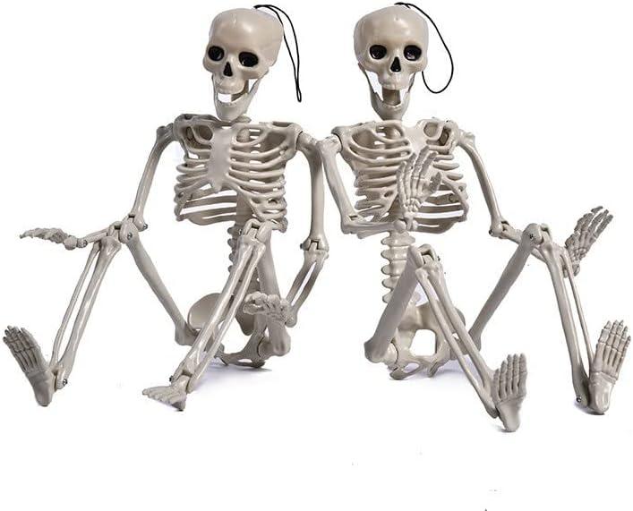 2 Pack 16 Inches Halloween Decoration, Body Posable Skeleton Realistic Human Bones with Posable Joints for Halloween Pose Prop Decor Yard Lawn Garden Patio Outdoor Haunted House Decorations