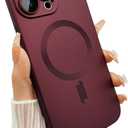Magnetic for iPhone 15 Pro Phone Case for Women, Matte Luxury Soft Metallic Luster Design with Camera Lens Protector, Compatible with Magsafe Case for iPhone 15 Pro 6.1"-Red Wine
