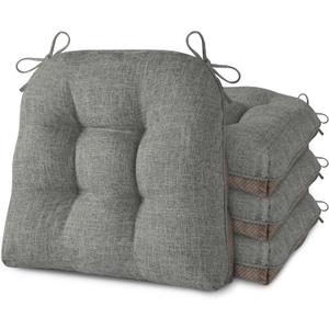 AddGrace Chair Cushions for Dining Chairs Set of 4 Kitchen Seat Cushions with Ties and Non Slip Backing Tufted Indoor Seat Pad for Kitchen Dining Room 18" x 17" x 3" Light Grey