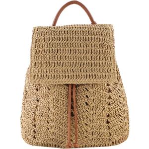 Goclothod Straw Backpack for Women Drawstring Shoulder Bag Bohemian Beach Handbags