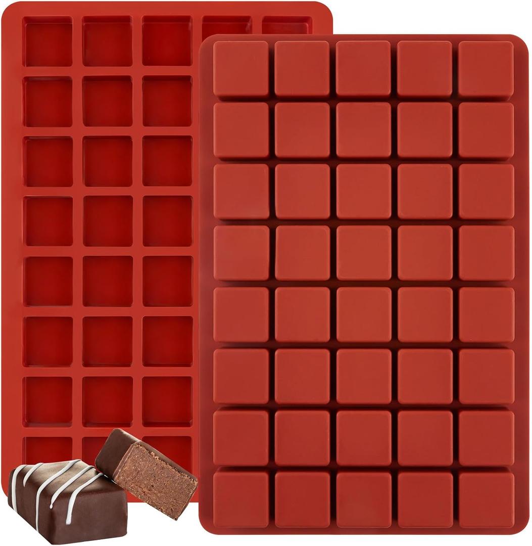 JOERSH 2PCS Square Silicone Caramel Hard Candy Molds for Chocolate, Truffles, Ganache, Jelly, Praline, Brownie, Butter, Ice Cube Tray (2 Pcs: 40 Cups, 1.2x1.2x0.7 Inch)