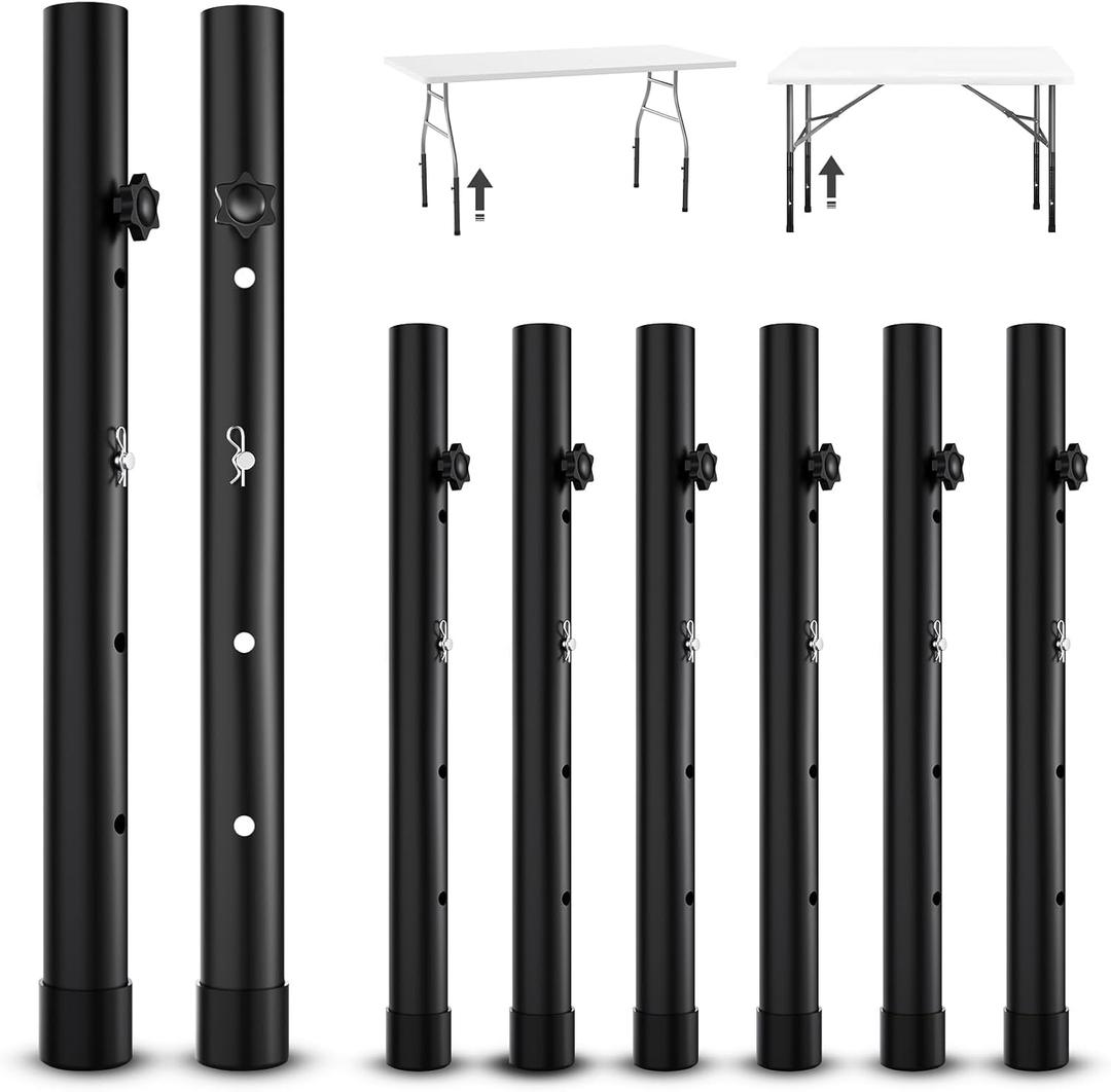 8-Pack Table Leg Extensions - Straight/Bent Leg Folding Table, Metal Extenders, Reduces Stooped Work, 4 Level Height Adjustable Risers