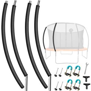 2PCS Trampoline Curved Poles, Universal Trampoline Replacement Enclosure Poles to Fit 8-16FT Curved Pole Frame, Includes Foam Sleeve and Hardware with 2 Installation Options