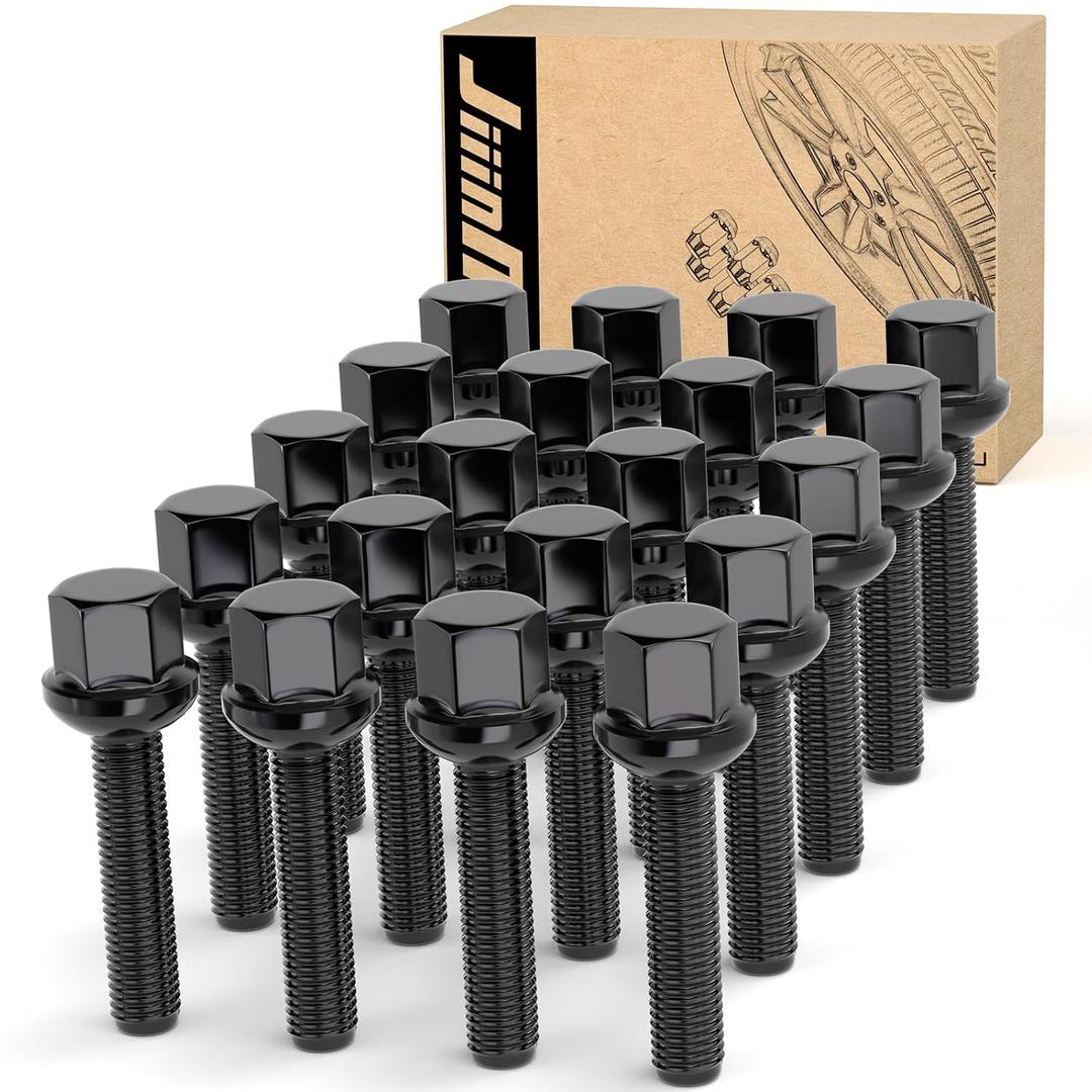 JiiinMiiin 14x1.5 Black Wheel Lug Bolts, Wheel Hub Bolt M14x1.50 Thread for WheelSpacers, 17mm Hex, 45mm Thread Length, Ball Seat. [20 Pack]