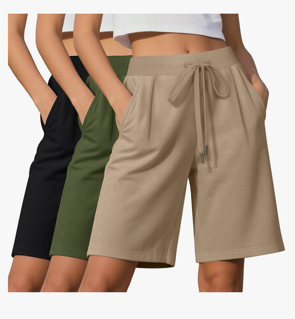 3 Pack Women's Bermuda Shorts Drawstring Casual Lounge Elastic Waist Athletic Yoga Running Shorts with Pockets XL