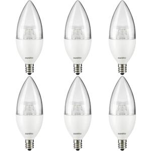 Sunlite LED B13 Decorative Chandelier Light Bulb, 7 Watts (60W=), 500 Lumens, 120 Volts, Dimmable, E12 Candelabra Base, Type B, 90 CRI, ETL Listed, Torpedo Clear, Title-20, 5000K Daylight, 6 Pack