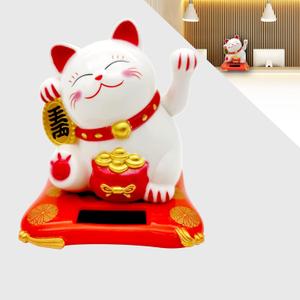 Lucky Cat Waving Arm Set, Vivid and Lovely Chinese Cat, Solar Fortune Cat Statue Decorations for Decorating Front Desk, Car, Business Openings, 2.95IN, White