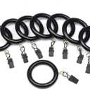 24 Pieces Curtain Rings with Clips Wooden for 1-1.5 inch Rod, Window Shower Curtain Hooks, Dark Wood Curtain Rod Rings with Clips, Wood Curtain Rings with Eyelet, Drapery Rings. (24)