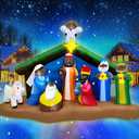 8 Ft Long 5.5 Ft Tall Christmas Inflatables African American Black Nativity Scene Set Outdoor Decorations with Angel, Built-in LED Light Blow Up Black Jesus Manger Set Xmas Inflatable Decor Yard Lawn