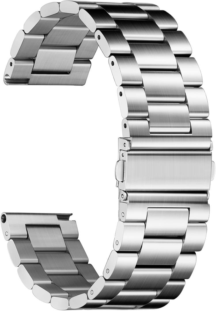 Nelumbo Quick Release Metal Chain Watch Bands,22MM Solid Stainless Steel Business Bracelet Strap for Samsung Gear S3/Galaxy Watch 46mm(2019)/Galaxy Watch 3 45mm (Silver)