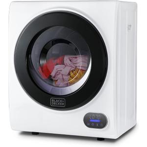 BLACK+DECKER 1.5 Cu. Ft. Compact Dryer, 5.5 lb. Capacity, 850W 120V Vented Electric Drying Machine with Stainless Steel Drum, Portable Dryer for Laundry for Standard Wall Outlet, BCED15, White