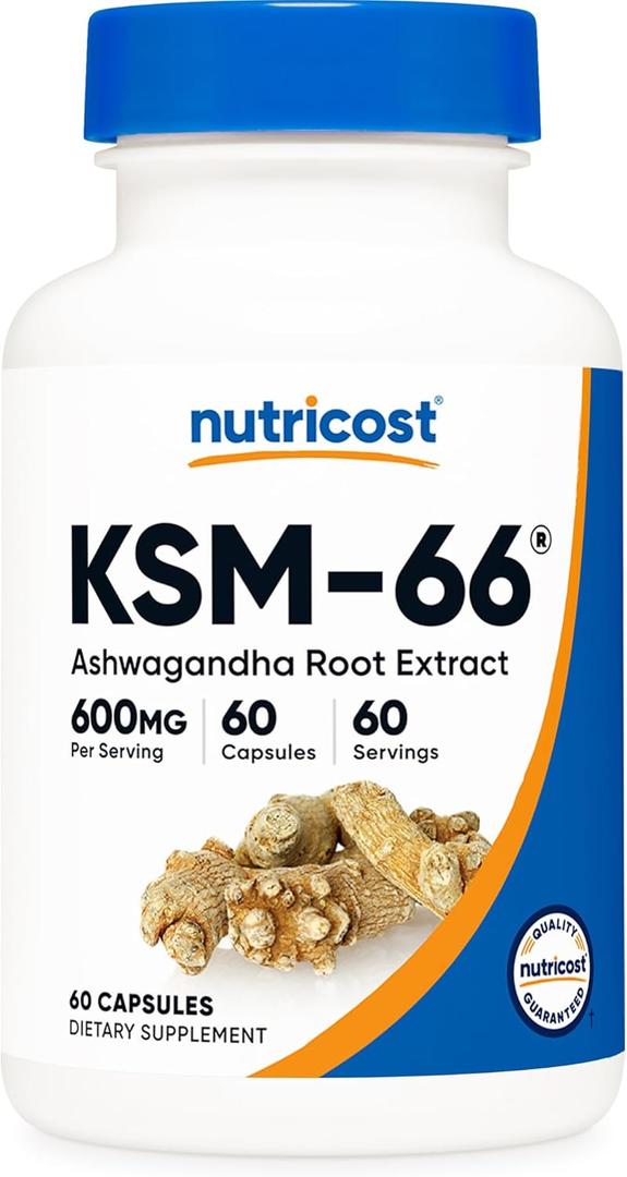 Nutricost KSM-66 Ashwagandha Root Extract 600mg, 60 Veggie Caps - 5% Withanolides - with BioPerine - Full-Spectrum Root Extract (60 Count (Pack of 1))