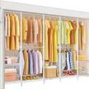 H50C Extra Large Clothes Rack with Cover, Freestanding Portable Closet, Covered Clothing Racks for Hanging Clothes, Heavy Duty Garment Rack, Wardrobe Closet with White Cover Max Load 1350 Lbs