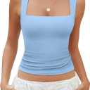 Avidlove Women's Square Neck Tank Top Double Lined Basic Crop Tops Going Out Shirt Slim Fit Summer Large, Light Blue