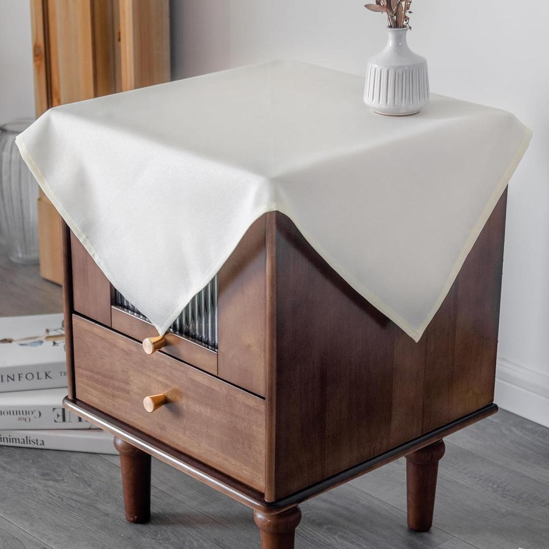 Beige Small Square Tablecloth 24 x 24 Inch Washable Solid Polyester Fabric Table Cloth Reusable Wrinkle Resistant Decorative Table Cover for Nightstand Bedside Tables and Party