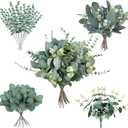 40 Pcs 4 Kinds Artificial Eucalyptus Leaves Stems Bulk, Fake Eucalyptus Greenery Picks, Mixed Faux Green Stems Leaves Decoration for Wedding Vase Bouquet Floral Arrangement