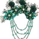 PATIKIL Flower Rhinestone Appliques for Dresses, 3D Green Rhinestone Applique Embellishments Handmade 7 Flowers Crystal Sequin Sewing Patches for Wedding