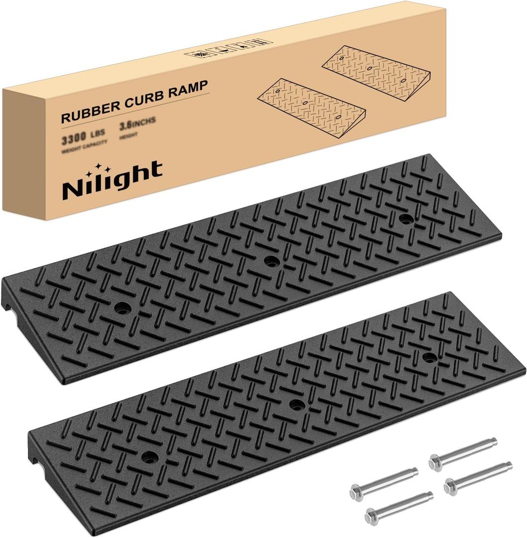 Nilight 2" Rise Curb Ramps, Heavy Duty Rubber Driveway Threshold Shed Ramp for Sidewalk Cars Lawn Mower Wheelchairs Motorcycles, 3300lbs Load Capacity