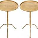 SHOHAYTO 2 Pcs Small Bronze Pedestal Side Table  21.25" Tall Metal Martini Table for Bedroom, Living Room, or Office  Round Accent Cocktail End Table