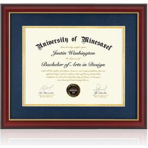 15x18 Diploma Frames with 11x14 Blue Mat Display Documents 11 x 14 or 15 x 18 without Mat, 14x11 Cherry Red Frame for Wall Mounting
