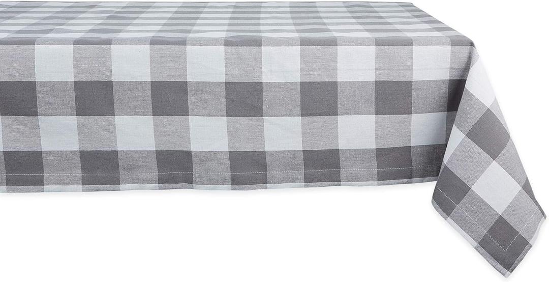 DII Buffalo Check Collection, Classic Farmhouse Tablecloth, 60 x 104, Gray & White