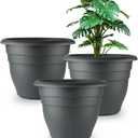 RooTrimmer 12 Inch Plant Pots, Large Planters for Outdoor Plants, Plastic Flower Pots - Durable and Lightweight with Drainage Holes (3 Packs, Gray)