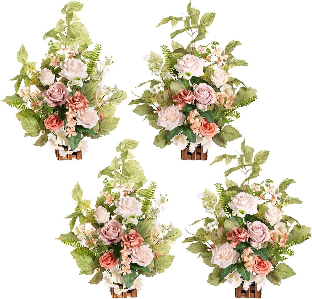 Ling's Moment 17.5" Tall Standing Artificial Flowers Arrangements 4pcs Fall Wedding Aisle Runner Chair Decorations Blush & Pink Centerpieces for Ceremony Reception Rose Floral Party Outdoor (Pk-blush Garden)