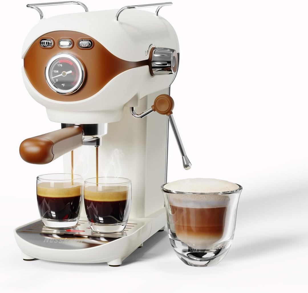 20 Bar Semi-Automatic Espresso Machine, Compact Espresso Coffee Machine with Stainless Steel Milk Frother for Latte, Cappuccino, White