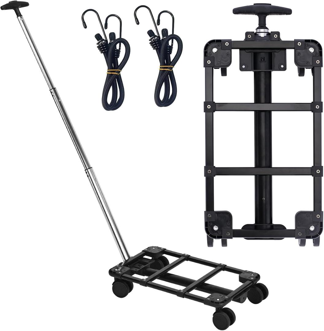 yookee home Small Hand Truck with 2 Ropes Folding Hand Truck Dolly Cart Collapsible Cart Heavy Duty Moving Dolly Portable Trolley for Luggage, Travel, Moving, Shopping, Office Use, Black