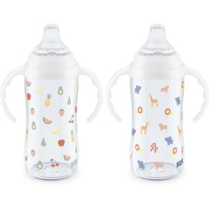 NUK Learner Cup, 8+ Months, Fun Fruits and Animals Collection, 10 Oz, Pack of 2, BPA-Free, Soft Spout, Spill Proof Sippy Cup