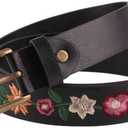 gofidin Women's PU Leather Waistband Casual Flower Embroidered Decoration Ladies Belt Versatile Fashion Retro Belt (Black)