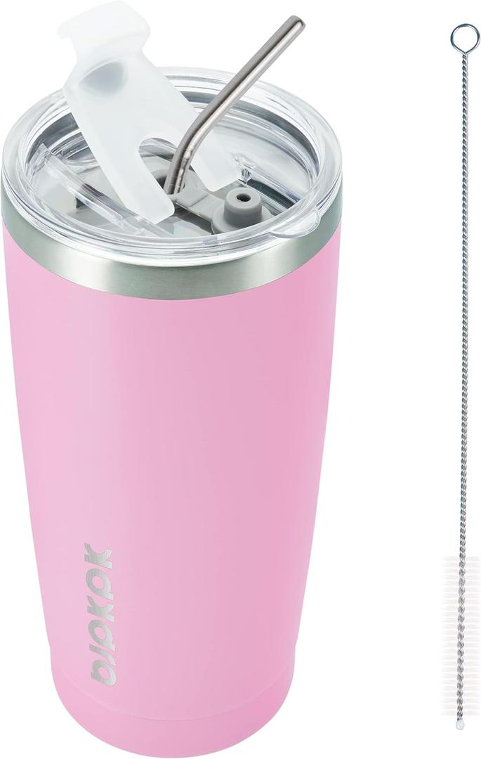 BJPKPK Insulated Tumbler 20 oz Stainless Steel Coffee Travel Thermal Cup With lids And Straws,Light Pink