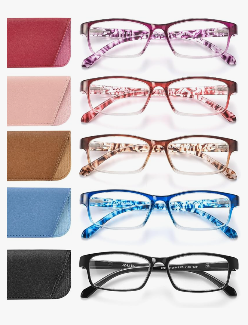 Reading Glasses for Women, 5 Pack Blue Light Blocking Readers, Lightweight Eyeglasses with Spring Hinge