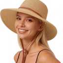 Beach Hat for Women, Wide Brim Sun Straw Hats for Women, Sun Hat Womens UPF 50+ UV Protection, Floppy Foldable Summer Hats