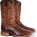 Palitutu Cowboy Boots For Men Full Cowhide Leather Western Square Toe Mid-Calf Mid-Calf Pull on Classic Embroidered Boot, Size 8.5D