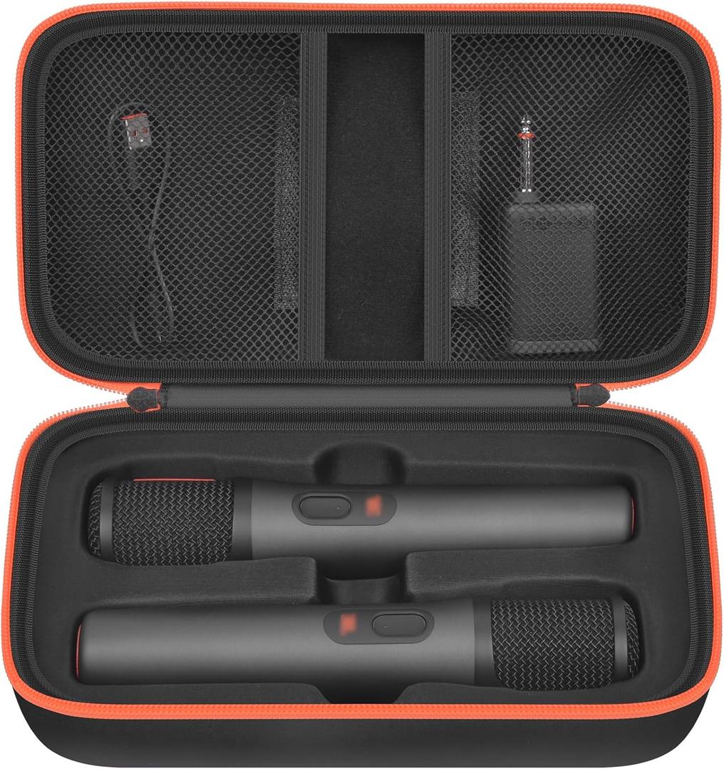 Boobowl Bluetooth Microphone Wireless Case Compatible with JBL PartyBox Wireless Mic - 2X Digital Microphones, Portable Mic Box for Rechargeable Battery, Receivers, Adapter (Bag Only)-Black