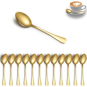 Gold Teaspoons Set of 12, Stainless Steel Dessert, Coffee Spoon, Stirring Spoon, Latte for Home, Restaurant, Hotel, Wedding, Event, Parties