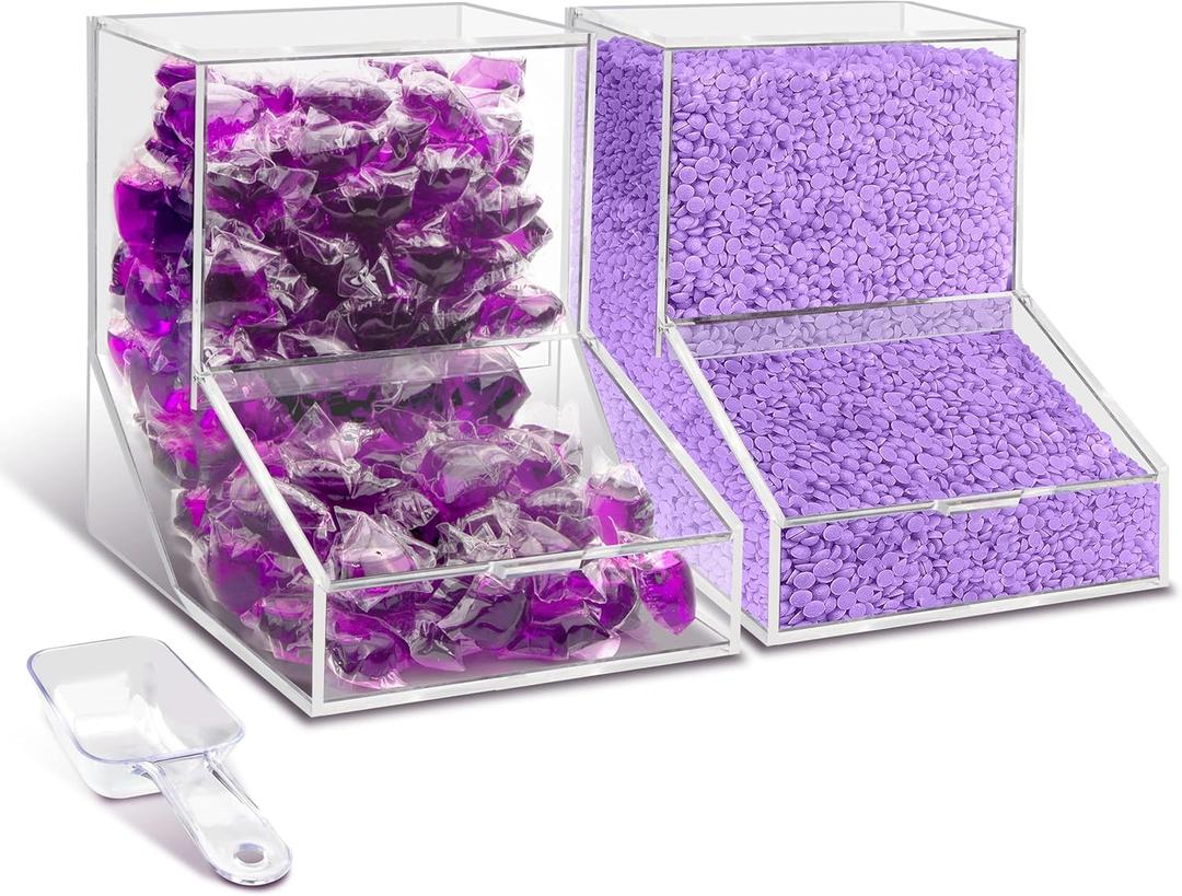MKRBJ Laundry Pods Container with Spoon, Acrylic Candy Dispenser with 2 Lid, Dishwasher Pod Holder, Laundry Detergent Container, Laundry Organization for Laundry Room, Home, Office Used- Stand, 2pcs