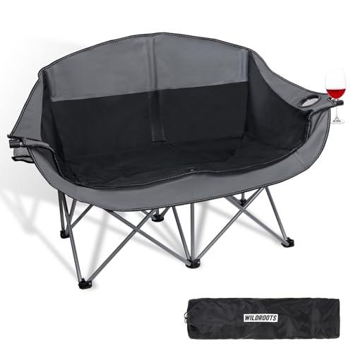 Double Camping Chair Heavy Duty 600LBS 2 Person Loveseat w 2 Cup Holders