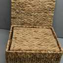 Set of 3 Scalloped Edge Wicker Basket with Lid, Rectangle Wicker Storage Basket with Built-in Handles, Multipurpose Organizer Rattan Display Boxes for Shelf, Nursery Room