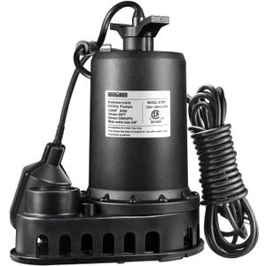 WASSERMANN 1/2HP Sump Pump,3300GPH Thermoplastic Utility Pump Electric Portable Transfer Clean/Dirty Submersible Pump with Float Switch for Pool Tub Garden Pond Draining with 10 FT Cord