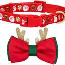 azuza Christmas Dog Collar with Santa Print, Adjustable Holiday Pet Collar with Removable Glitter Antler Bowtie for Medium Dogs (M - Neck:14-20 inch)