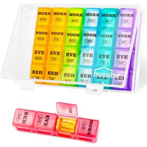 XL Large Weekly Pill Organizer 4 Times a Day, 7-Day Pill Boxes and Organizer AM PM, Big Compartments Pill Case, Monthly Medication Organizer 29 Days Dispenser for Fish Oils (White)