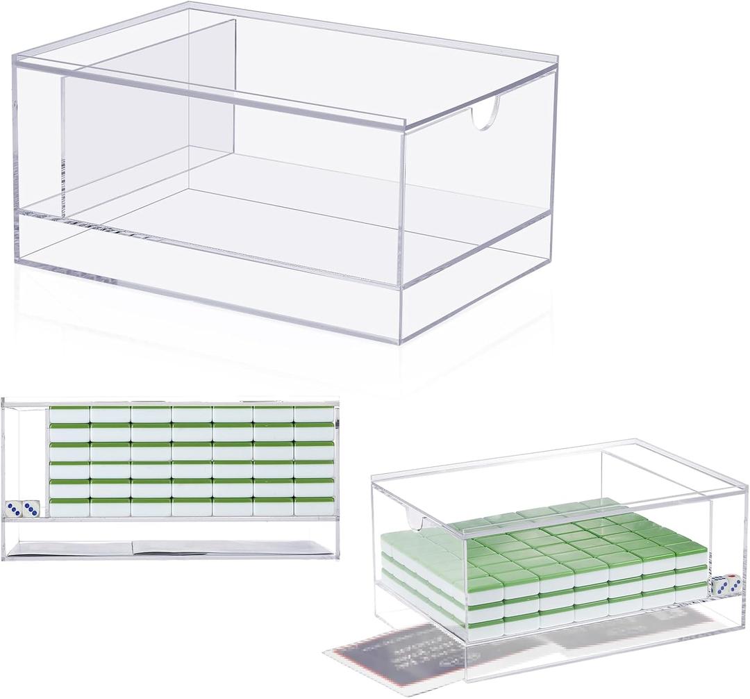 Empty Acrylic Mahjong Case Mahjong Storage Box for American Tiles and Mahjongs Cards Transparent Display Box for Mahjongs Tiles Accessories Supplies (Large,3 Compartment)