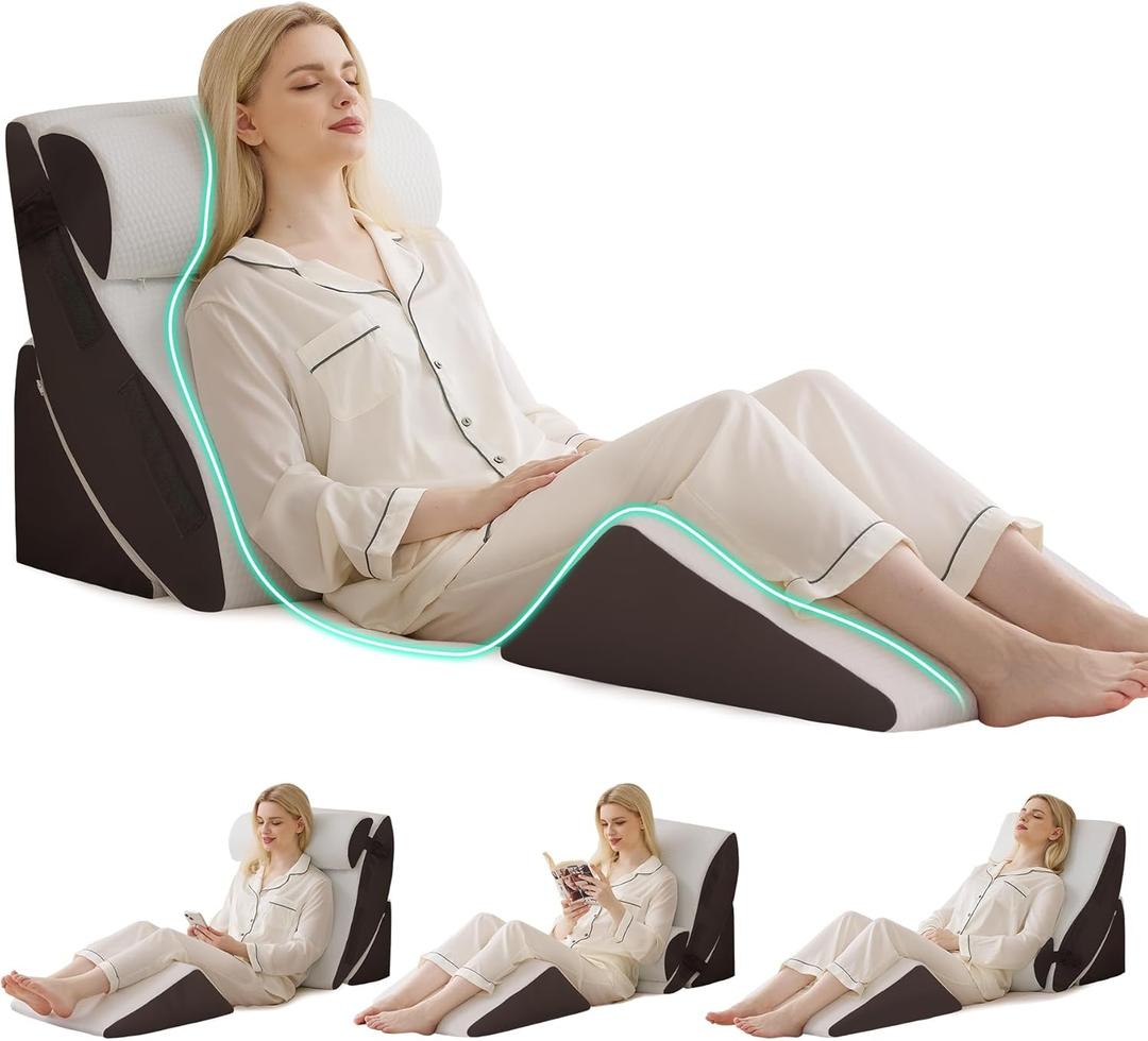 4PCS Wedge Pillow Set for After Surgery, Orthopedic Bed Wedge Pillow for Back Pain Relief, Sitting Up in Bed, Acid Reflux, Adjustable Post Surgery Pillows for GERD, Snoring, White/Grey