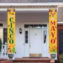 Happy Cinco De Mayo Porch Banners, Mexican Fiesta Front Door Hanging Decorations 70.9x11.8 Inch, Let's Fiesta Polyester Porch Signs for Indoor Outdoor Party, Entryway Carnival Decor