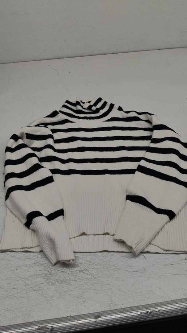 Women's Winter Sweaters Casual Turtleneck Long Sleeve Striped Side Slit Loose Pullover Sweater Jumper Tops, M