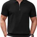 COOFANDY Men's Zipper Polo Shirt Casual Knit Short Sleeve Polo T Shirt Classic Fit Shirts (Black, XXXL)